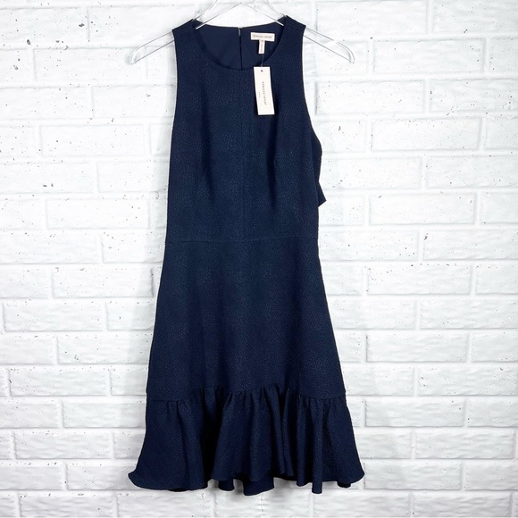 REBECCA TAYLOR Navy Blue Gauze Textured Sleeveless Dress with ruffle trim 8 - Picture 2 of 11